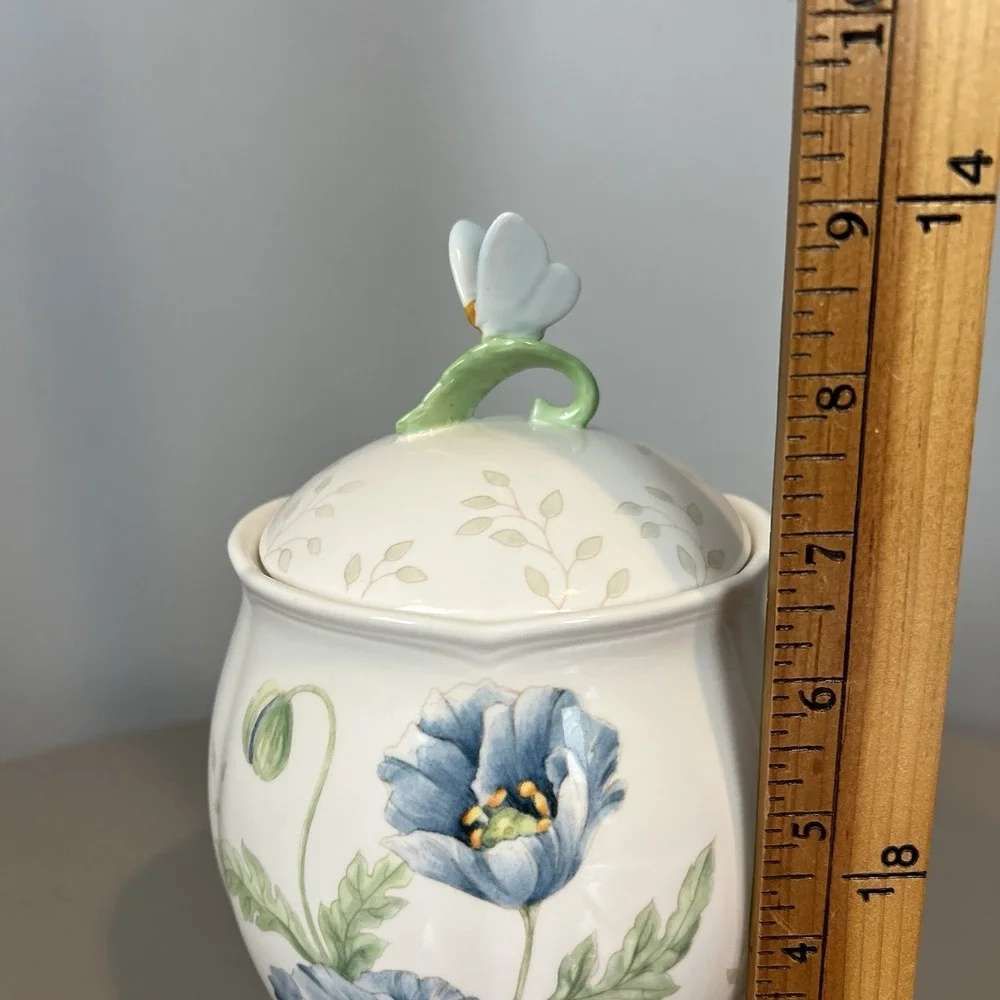Lenox Butterfly Meadow Small Canister with Blue Butterfly Lid Cookie Jar 8 3/4